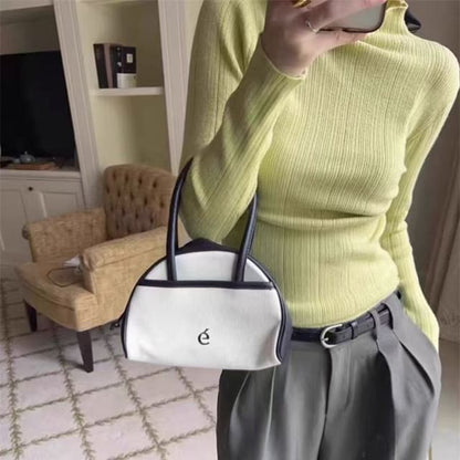 Plain Ribbed Knit Mock-Neck Long-Sleeved Top
