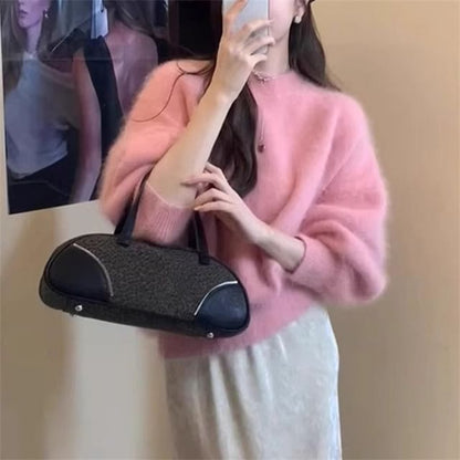 Plain Fluffy Crew-Neck Sweater