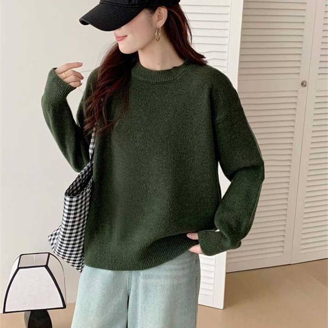 Plain Crew-Neck Pullover Sweater