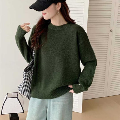 Plain Crew-Neck Pullover Sweater