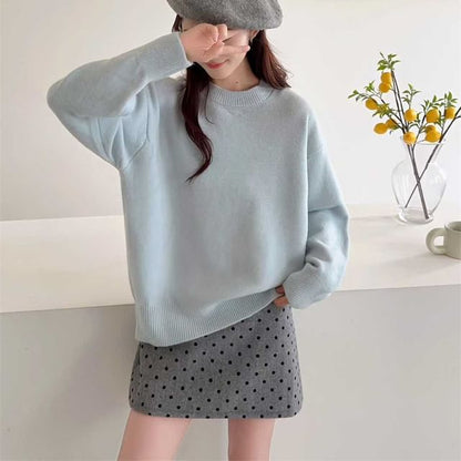 Plain Crew-Neck Pullover Sweater