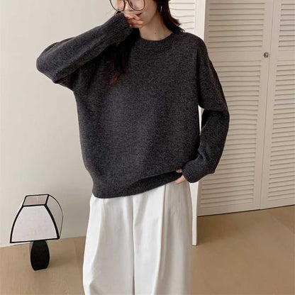 Plain Crew-Neck Pullover Sweater