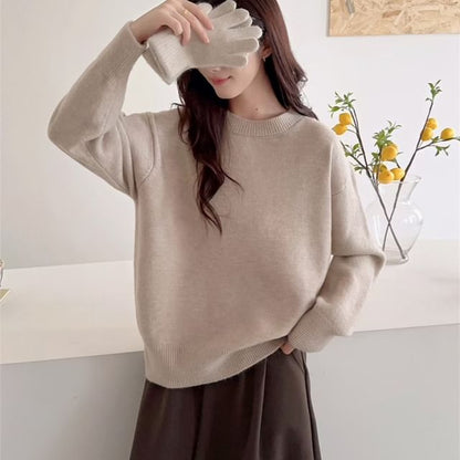 Plain Crew-Neck Pullover Sweater