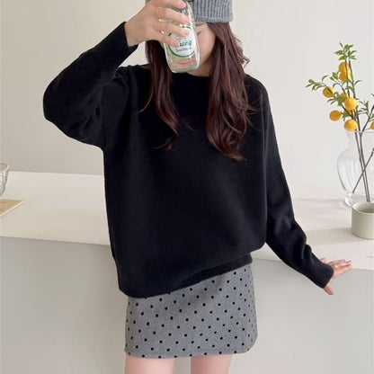 Plain Crew-Neck Pullover Sweater