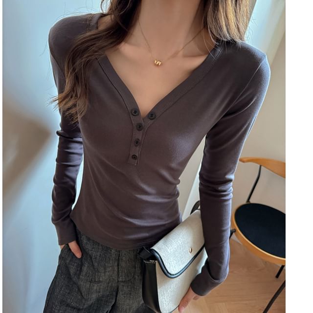 Slim-Fit Henley Long-Sleeved Tee
