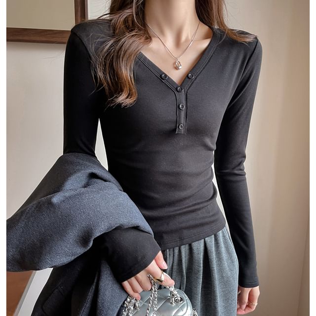 Slim-Fit Henley Long-Sleeved Tee