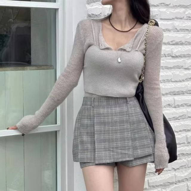 Sleeved Boxy Sheer Layering Shrug & Cami Duo