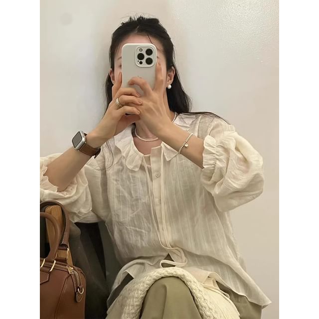 Sleeved Basic Shirt & V-Neck Knit Sweater Vest