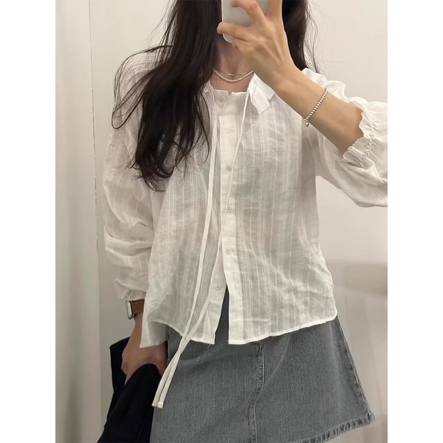 Sleeved Basic Shirt & V-Neck Knit Sweater Vest