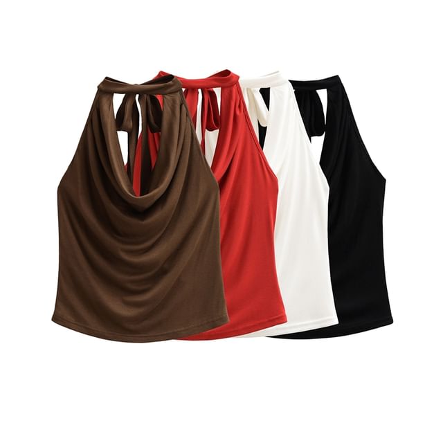 Cowl-Neck Plain Halter Neck Top