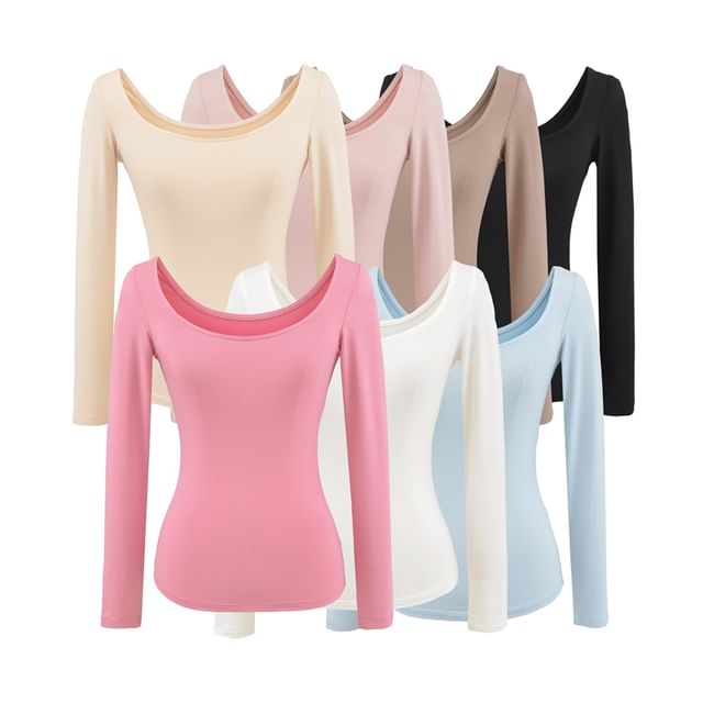 Scoop-Neck Sleeved Plain Basic Tee