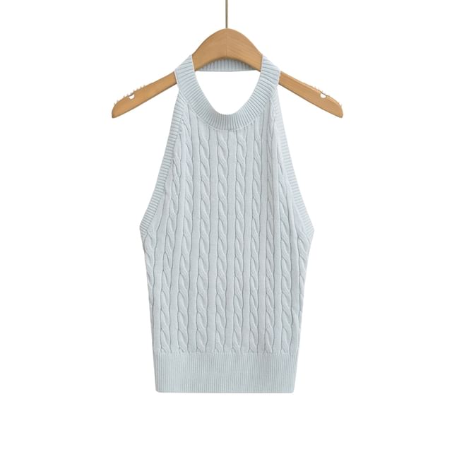 Cable-Knit Plain Halter Neck Top