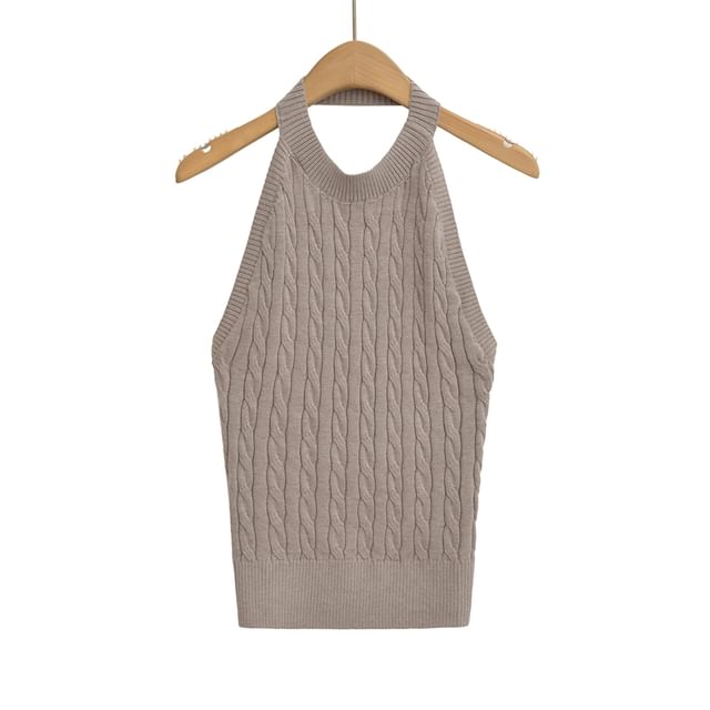Cable-Knit Plain Halter Neck Top