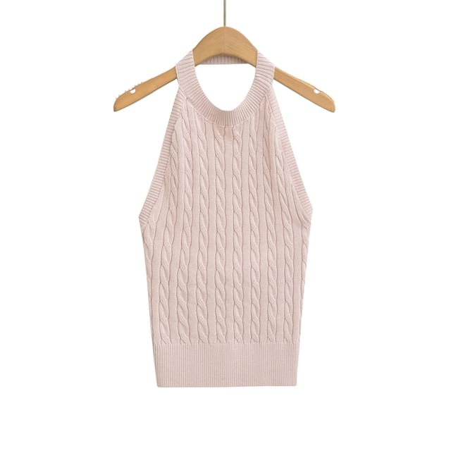 Cable-Knit Plain Halter Neck Top