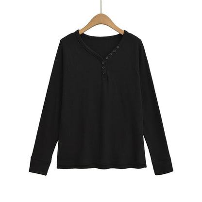 Plain V-Neck Long-Sleeved T-Shirt