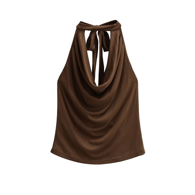Cowl-Neck Plain Halter Neck Top