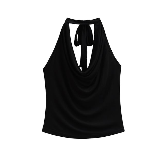 Cowl-Neck Plain Halter Neck Top