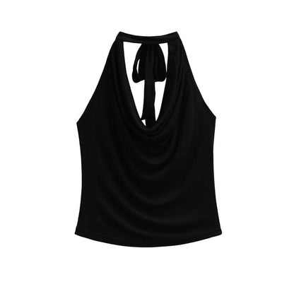 Cowl-Neck Plain Halter Neck Top