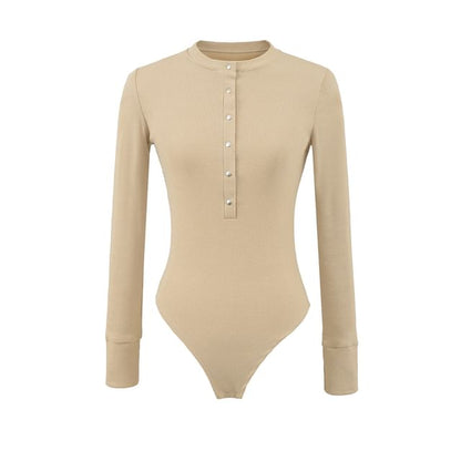 Henley Sleeved Plain Bodysuit Top
