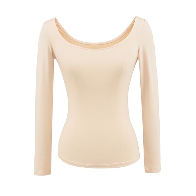 Scoop-Neck Sleeved Plain Basic Tee
