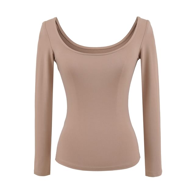 Scoop-Neck Sleeved Plain Basic Tee