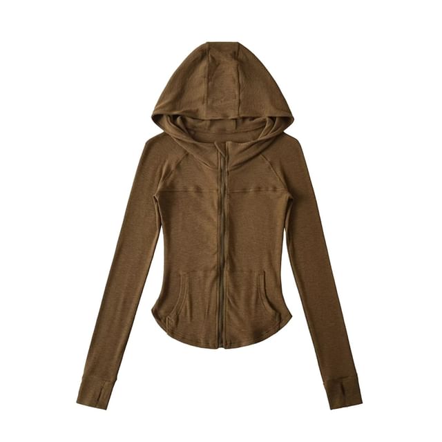 Plain Zippered Hooded Sweatshirt