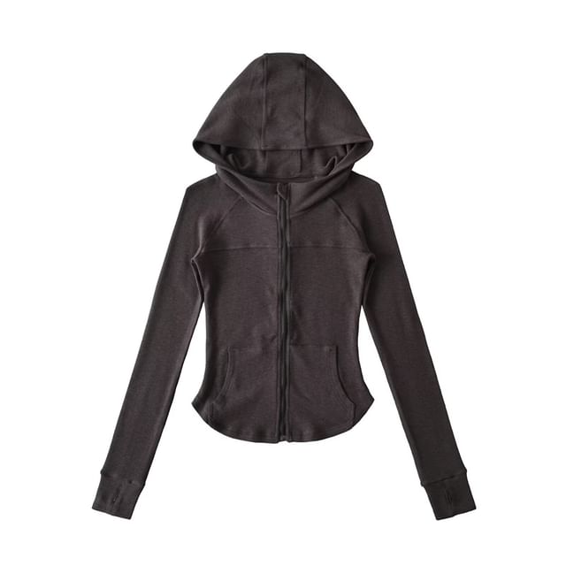 Plain Zippered Hooded Sweatshirt