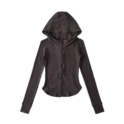 Plain Zippered Hooded Sweatshirt