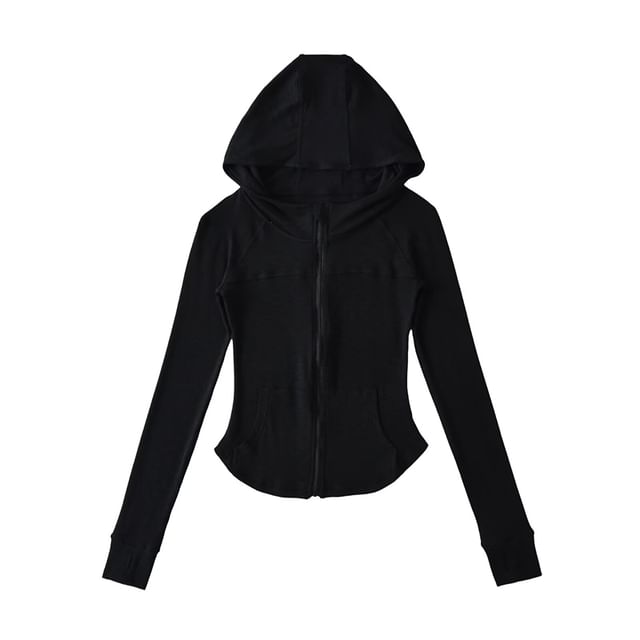 Plain Zippered Hooded Sweatshirt