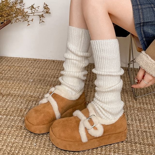 Platform Buckled Fluffy Trim Shoes