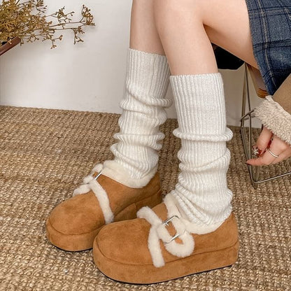 Platform Buckled Fluffy Trim Shoes