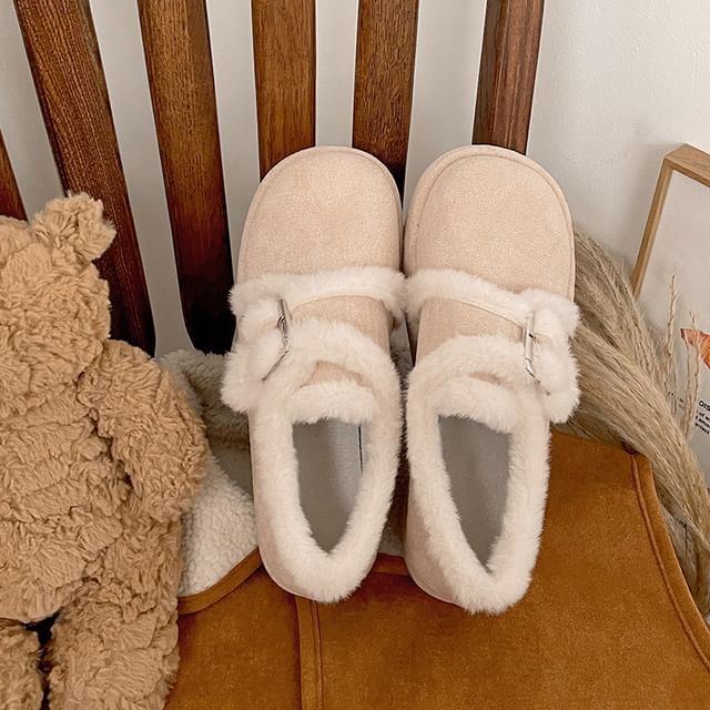 Platform Buckled Fluffy Trim Shoes