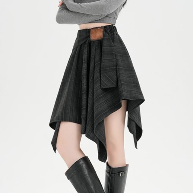 Plaid Asymmetrical Tie Front A-Line Skirt