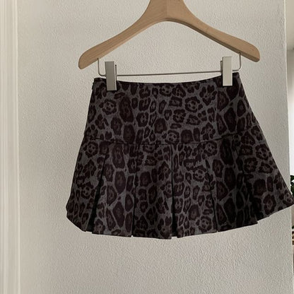 Leopard & Faux Suede Mini Pleated Skirt