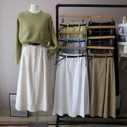 Midi A-Line Skirt with High Rise
