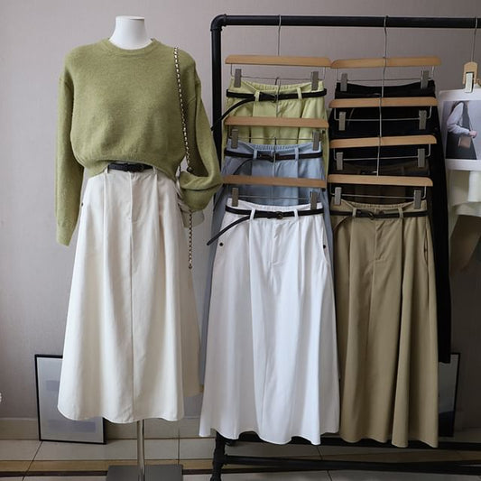 Midi A-Line Skirt with High Rise