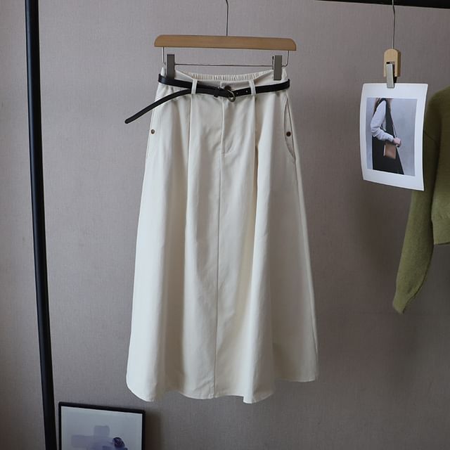 Midi A-Line Skirt with High Rise