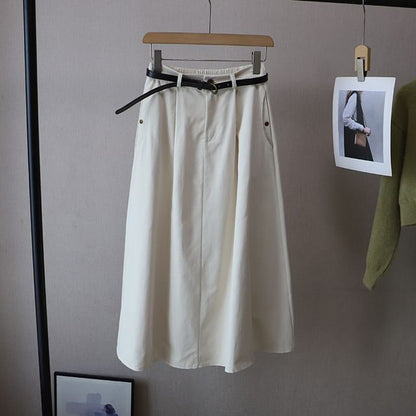 Midi A-Line Skirt with High Rise