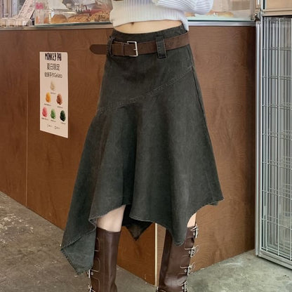 Asymmetrical Midi A-Line Skirt