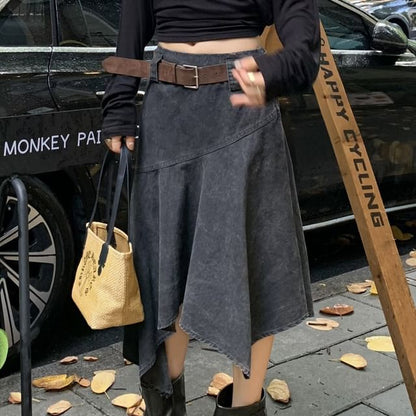 Asymmetrical Midi A-Line Skirt