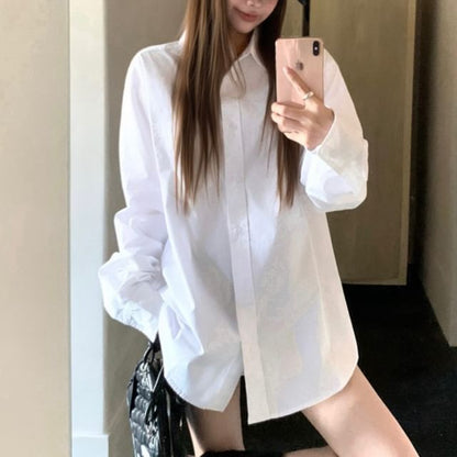Oversized Shirt or Denim Button Jacket with Long Sleeves and Collar
