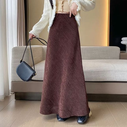 Corduroy High Rise Maxi A-Line Skirt