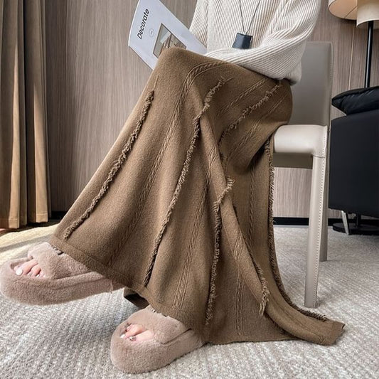 Fringed Knit Maxi A-Line Skirt - High Rise