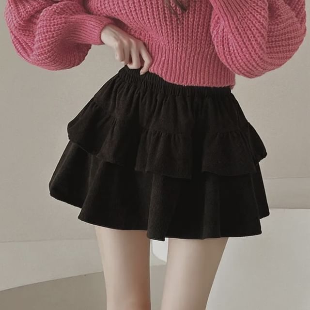 Mini Tiered Skirt with Elastic Waist