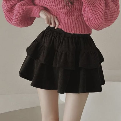 Mini Tiered Skirt with Elastic Waist