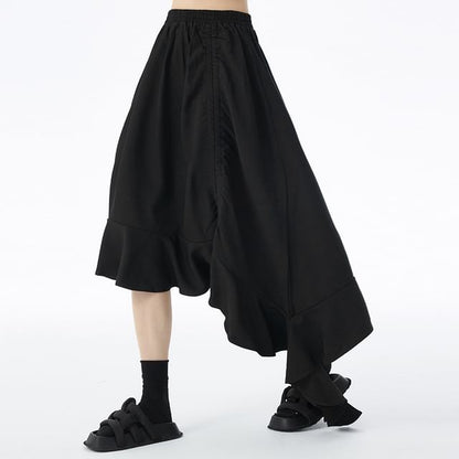 Asymmetrical A-Line Skirt - High Waist