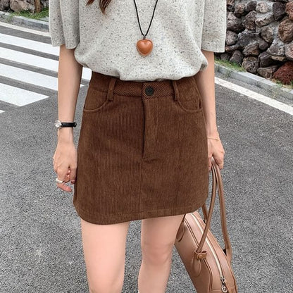 Corduroy Mini Skirt - Mid Waist