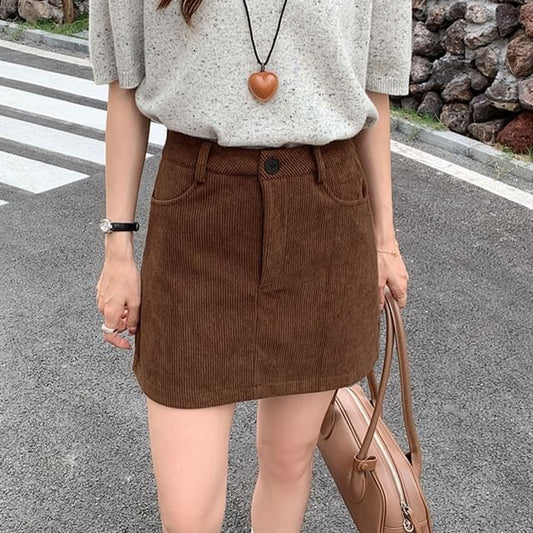 Corduroy Mini Skirt - Mid Waist