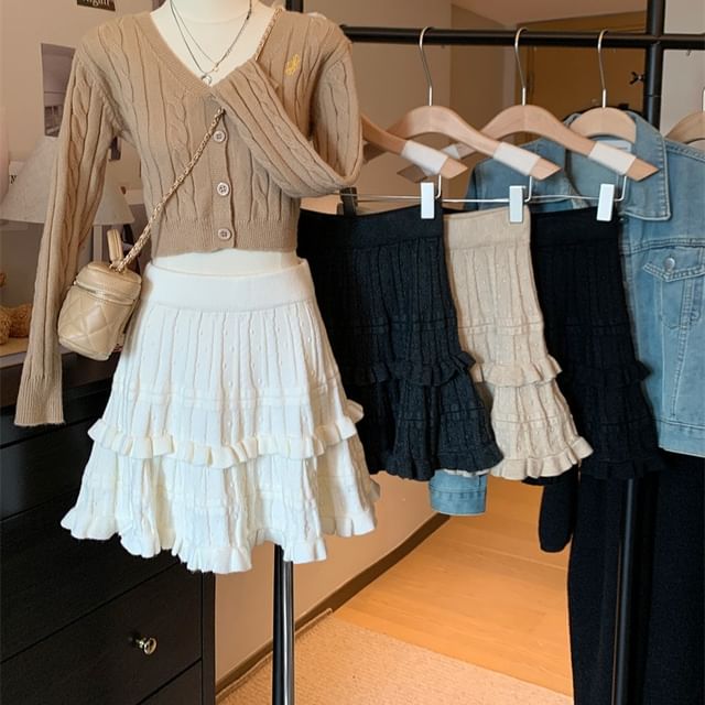 Knit Mini Skirt with High Waist