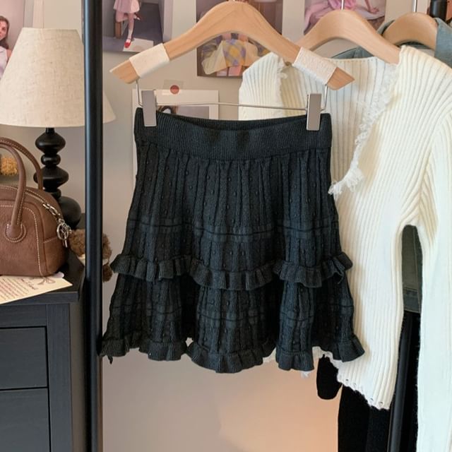 Knit Mini Skirt with High Waist